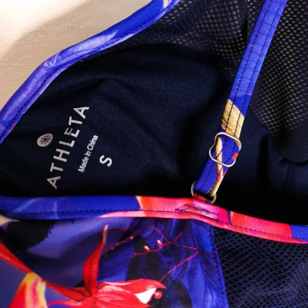 Athleta Lucia High Neck Blue Mesh Bikini Top Swimsuit Small